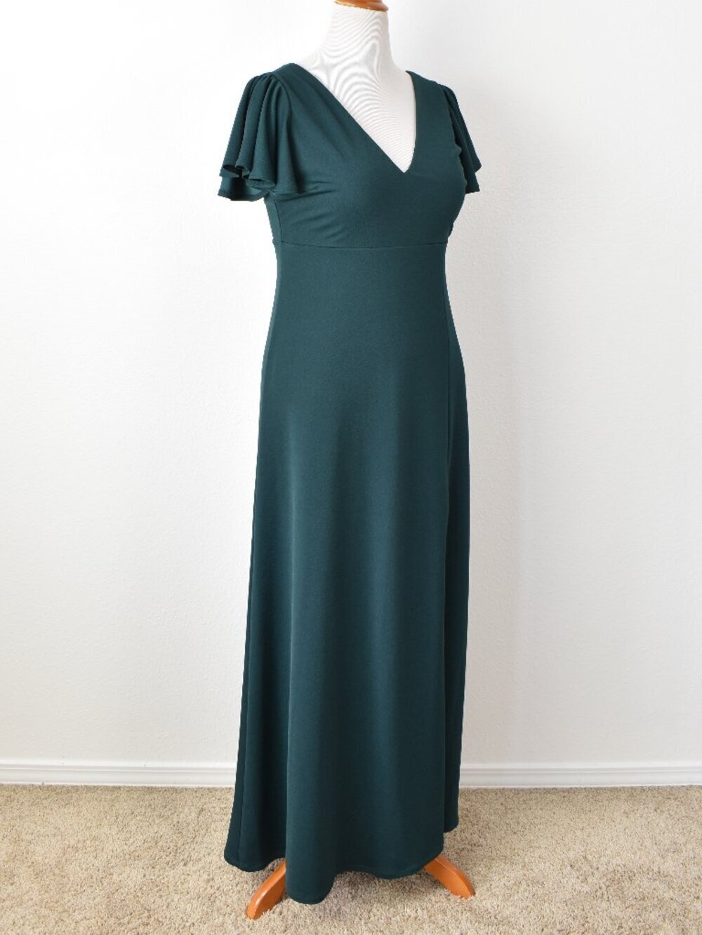 Birdy Grey Hannah Dress Crepe Emerald Flutter Sleeve - L - Picture 3 of 9